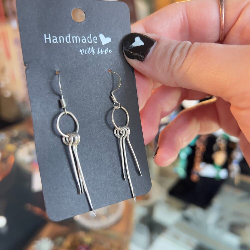 Artisan Made Hand Crafted Sterling Silver Dangle Drop Earrings OOAK Modernist
